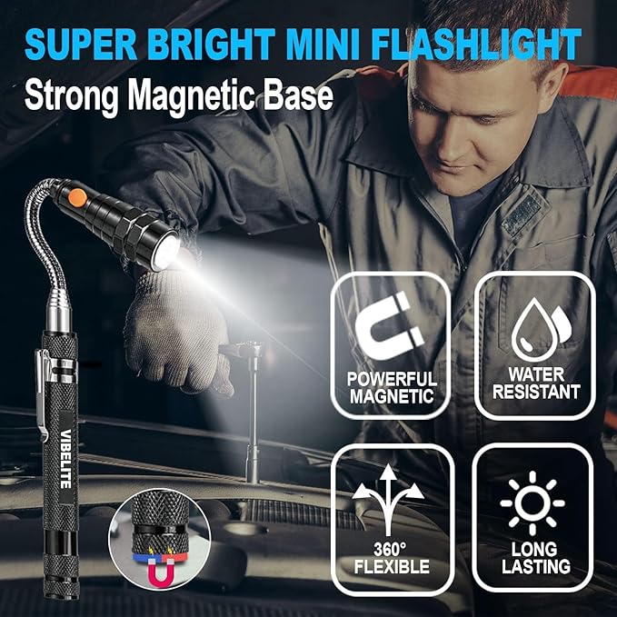 VIBELITE Extendable Magnetic with Telescoping Magnet Pickup Tool-Cool Gadget Gifts for Him, Husband, Men, Dad, Father, Mechanic,Tech, Handyman, Boyfriend, Women, Black, 2 Pack