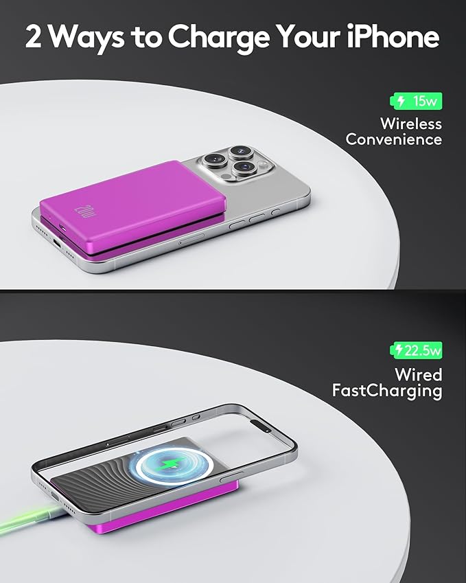 2025 for iPhone Magsafe Battery Pack, Ultra Slim Magnetic Power Bank Fast Charging, Wireless Portable Charger 10000mAh, 20W Powerbank Compatible with iPhone 16/15/14/13/12 Series,Matte Purple