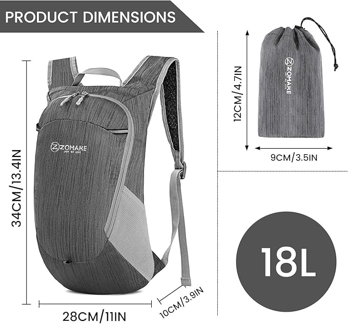 ZOMAKE Ultra Lightweight Packable Backpack 18L, Small Foldable Hiking Backpacks Water Resistant Folding Daypack for Travel(Black)