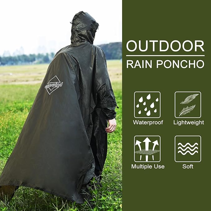 onewind Hooded Rain Poncho, Silnylon Rain Coat Versatile Survival Shelter Waterproof Breathable Lightweight Poncho