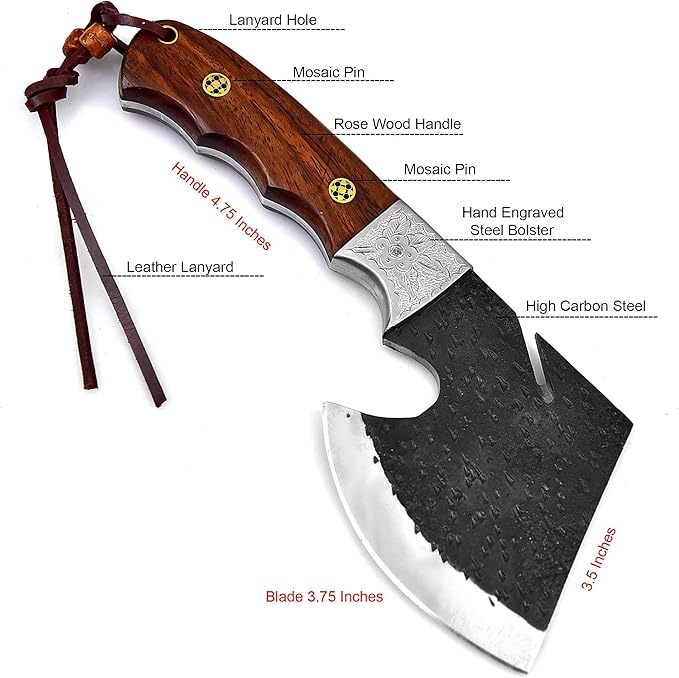 Dessi D2 Steel Blade Axe Hatchet Gut Hook Tomahawk Hunting Knife Camping Hiking Damascus SM73
