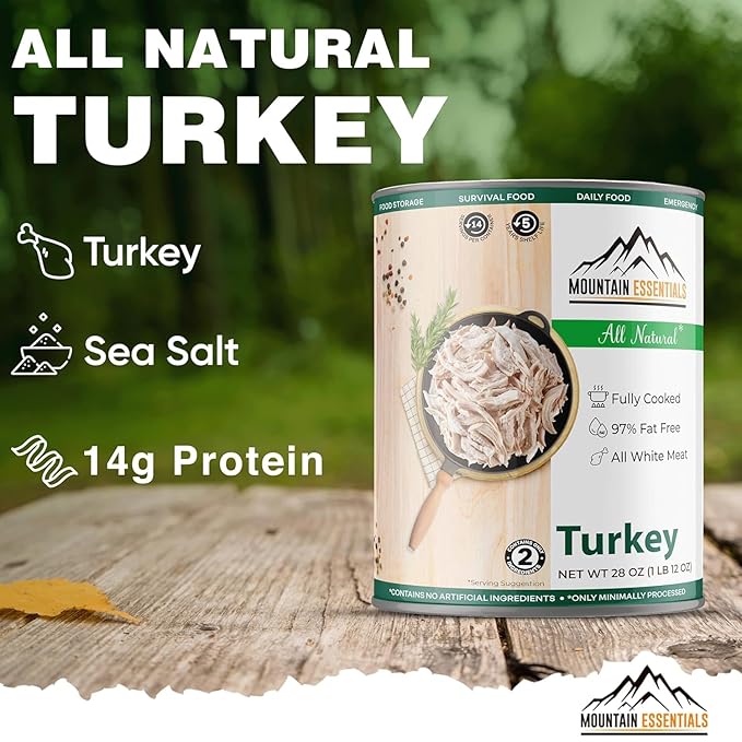 MOUNTAIN ESSENTIALS Fully Cooked Ready to Eat Canned Meat Variety Pack 28 Oz – 3 Beef, 3 Ground Beef, 2 Chicken, 2 Turkey, 2 Pork – Pantry Staples for Daily Use & Emergency Meals – Made in USA 12 Pack