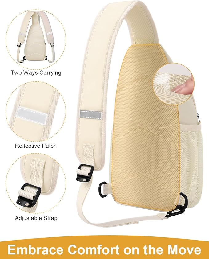 Crossbody Bags for Women Man, Waterproof Sling Bag Backpack Trendy Casual Cross Body Bags with Convertible Shoulder Strap Chest Bag for Camping Hiking Travel Essentials (Ivory, Large)