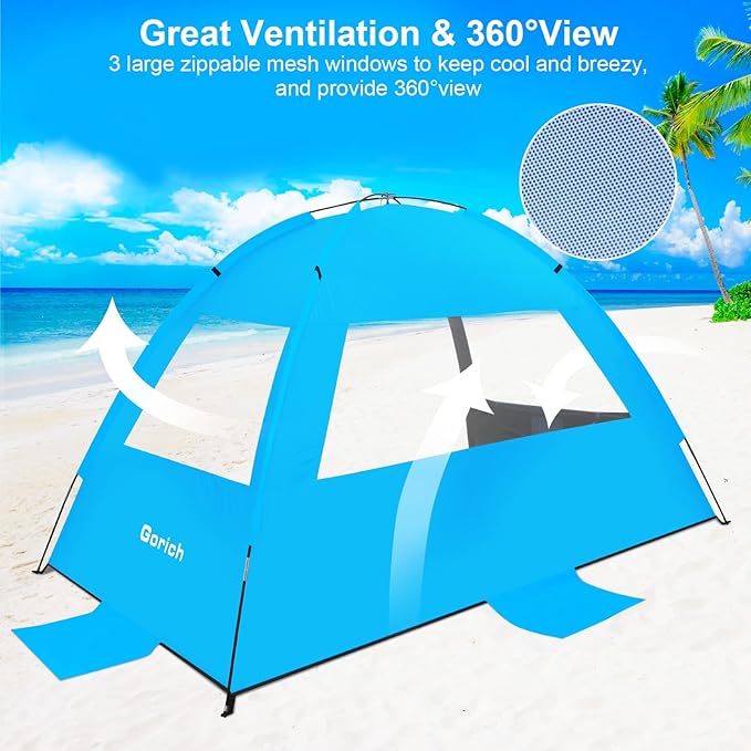 Gorich Beach Tent Sun Shelter for 3/4-5/6-7/8-10 Person with UPF 50ï¼?UV Protection, Lightweight & Easy Setup Beach Shade Canopy, Portable Beach Shade Tent Beach Cabana