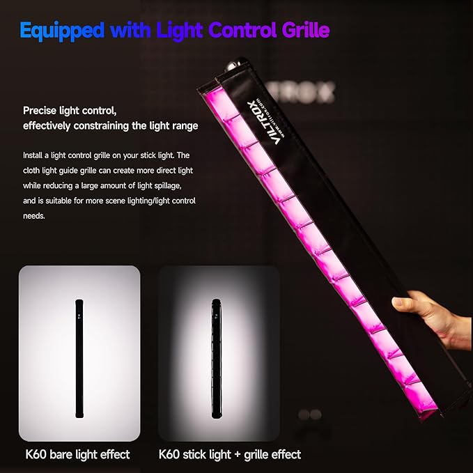 VILTROX K60 2 Pack Large Handheld Stick Light, 32Wh Rechargeable Battery 20W 1950lm RGB LED Video Light w PD Fast Charging CRI 97+ 2500K-8500K LCD Display, 22.8" Tube Light for Photography Light Wand