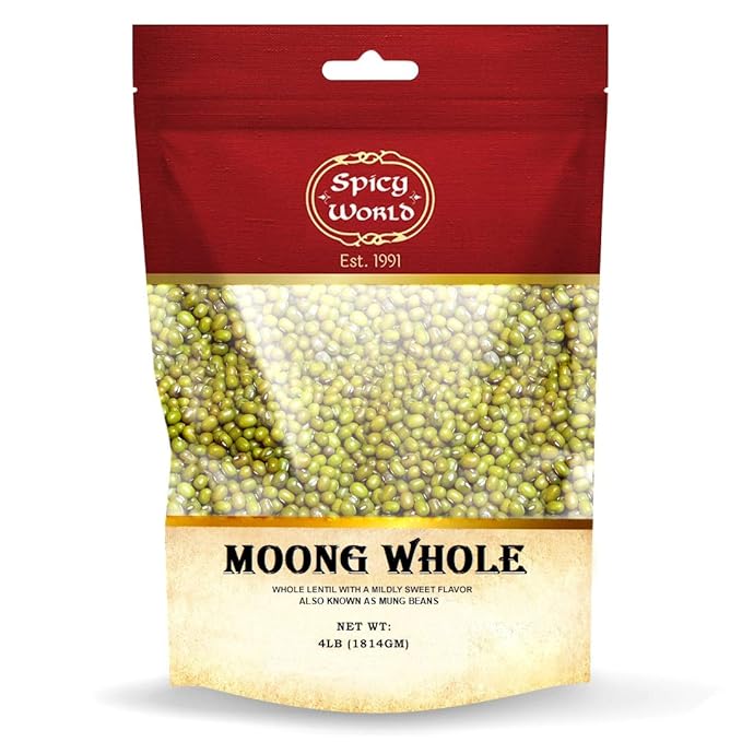Spicy World Mung Beans (Moong Whole) 4 LBS - Ideal for Cooking & Sprouting - All Natural | Gluten Friendly | Vegan | Indian Origin