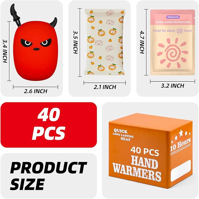 Hand Warmers Up to 10 Hours Long-Lasting for Warm Hot Hands, Disposable, Hands Feet and Body, Winter Essentials, Camping Hand Warmers 10 Packs (40 Packs Gift of Silicone Insulation Cover)