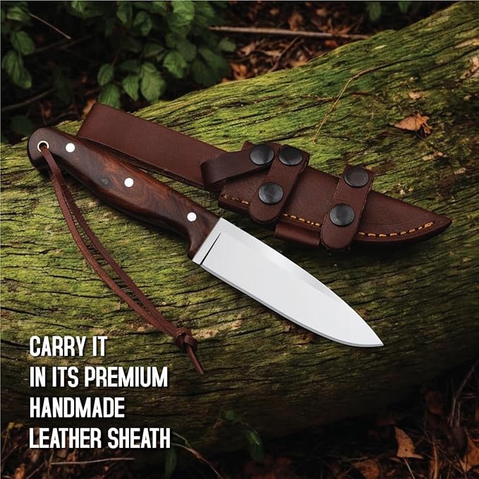 H & H BLADES Handmade D2 Steel Skinning Knife | 10 Inch Fixed Blade Hunting Knife with Leather Sheath | Bushcraft Survival Knife Best for Fishing, Camping and Outdoors