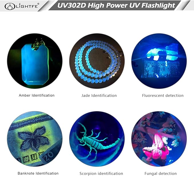 LIGHTFE UV Flashlight 365nm Blacklight UV302D with LG LED Source, Black Filter Lens, Max.3000mW Power for UV Cure, Glow Rocks, Pet Urine Detection, AC Leak Detection