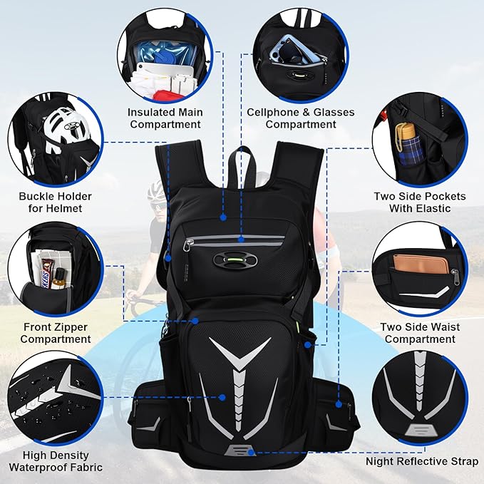 Lightweight Hydration Backpack 18L with 3L BPA Free Leak-Proof Water Bag, Insulated Hiking Backpack with Water Bladder for Men Women, Outdoor Daypack with Extra Storage for Hiking, Running, Biking