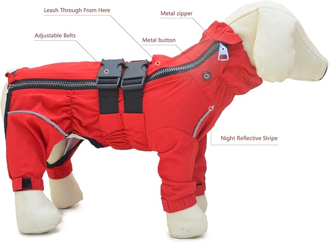 Dogs Waterproof Jacket, Lightweight Waterproof Jacket Reflective Safety Dog Raincoat Windproof Snow-Proof Dog Vest for Pugs English French Bulldog American Pit Bull Red B-S