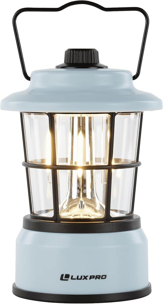 LUXPRO Retro LED Lantern - Battery-Powered Emergency Lantern - Water Resistant - Bright LED Lamp for Indoor & Outdoor Use - Use for Tents, Hiking or Hurricane Prep (Blu, Pack of 1)