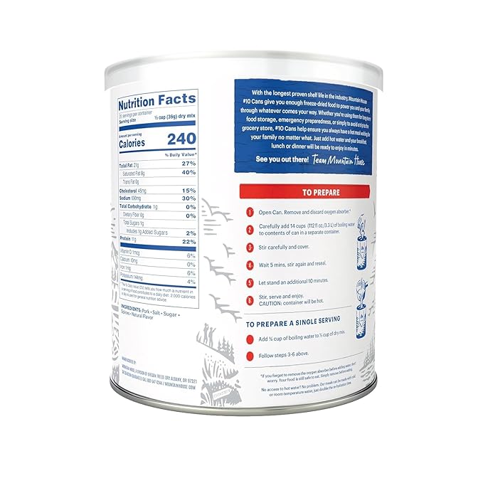 Mountain House Freeze-Dried Pork Sausage #10 Can ??25 Servings per Can ??Fully Cooked, Ready-to-Eat Emergency Canned Food Supply ??High-Protein Canned Meat for Camping, Hiking, Survival,??30-Year Taste Guarantee ??Made in USA ??Pack of 6