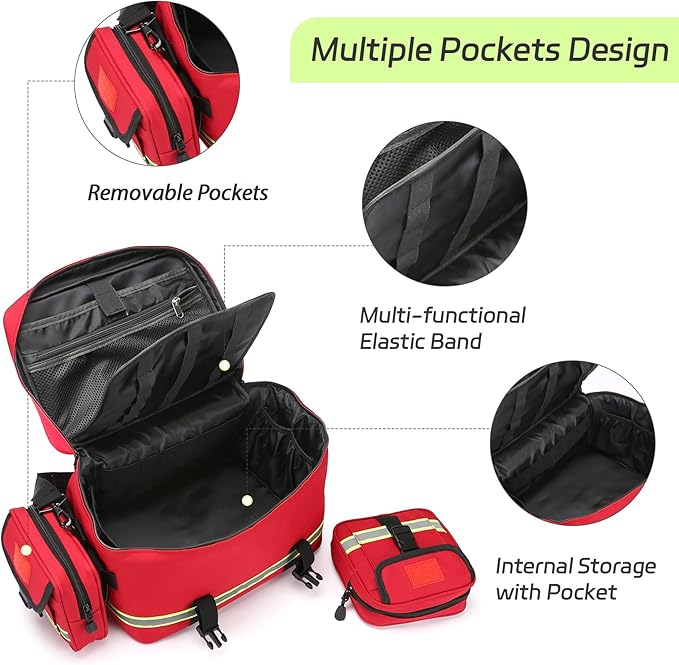 Medical Bag Empty First Aid Bag Home Health Empty First Aid Storage with Two Detachable Side Bags Emergency Responder Trauma Bag for Nursing Student,Therapist,Doctors