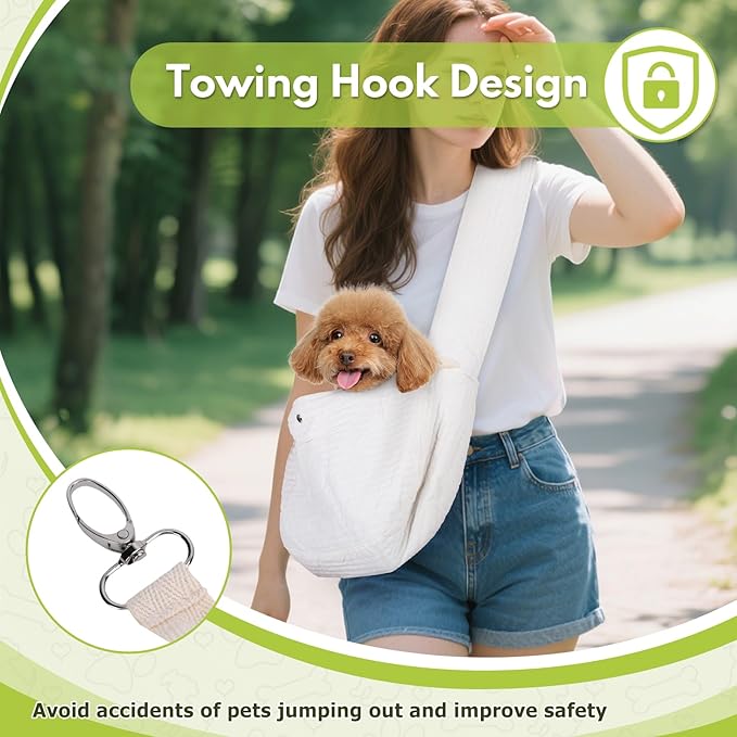 Dog Carrier Sling, Cat Backpack Carrier, Cotton Puppy Carrier Sling, Hands Dog Bag Carrier with Wide Strap Built in Safety Buckle Pocket for Small and Medium Pets (Large)