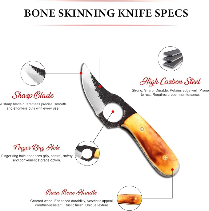 Skinning Knife,Small Hunting Fixed Blade Knife,Damascus Bone Skinning Knife, 3 Inch Blade Outdoors Camping Gear, Fixed Blade Bushcraft Knives,Knife for men
