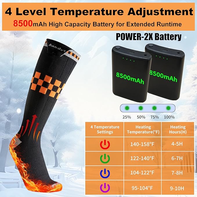 Heated Socks with App Control for Men Women, 5V 8500mAh Battery Rechargeable, Electric Heating Warm Socks Work Up to 10 Hours for Hunting, Camping, Hiking, Walking, Fishing, Cycling, Outdoor Work