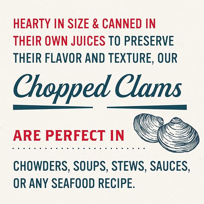Snow's Wild Caught Chopped Clams Canned, 6.5 oz Can (Pack of 12) - 5g Protein Per Serving - Gluten Free, Keto Friendly, 99% Fat Free