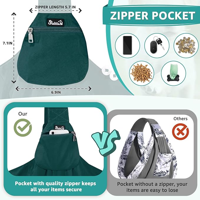 SlowTon Dog Carrier Sling - Thick Padded Shoulder Strap Adjustable Dog Carriers for Small Dogs, Puppy Carrier Purse for Pet Cat with Front Zipper Pocket Safety Belt Machine Washable (G, S)