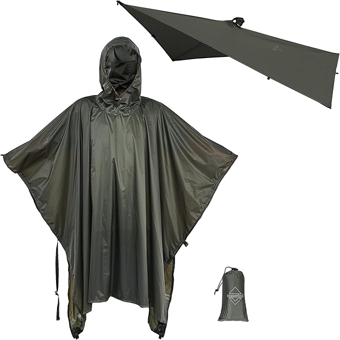 onewind Hooded Rain Poncho, Silnylon Rain Coat Versatile Survival Shelter Waterproof Breathable Lightweight Poncho