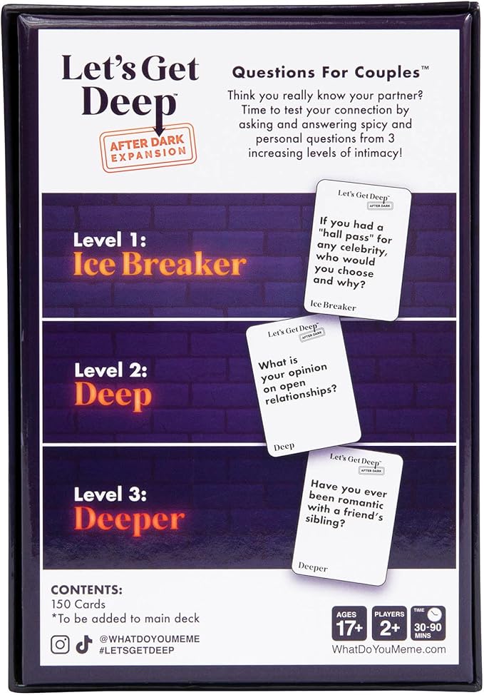 WHAT DO YOU MEME? Let's Get Deep: After Dark Expansion Pack by Relatable, Designed to Add on to The Let's Get Deep Core Game, Great for Couples Gifts, Wedding Registry Gifts, Includes 150 Cards