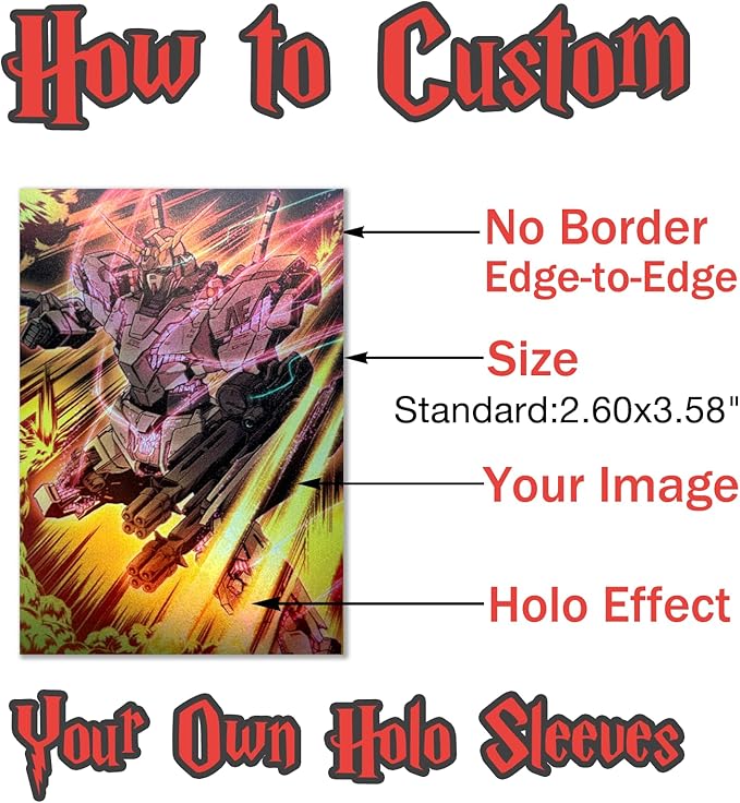 Custom Holographic Card Sleeves No Border, Laser Flashing Shiny Design, Make Your Own Trading Collectible Card Protector, Compatible with Magic The Gathering – MTG, TCG, OCG, Borderless