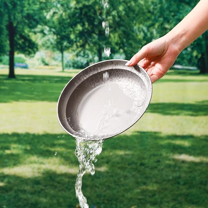 Pure Titanium Camping Plate 8.26 inch Ultralight Metal Dish Plate Backpacking Deep Plate for Hiking Kitchen