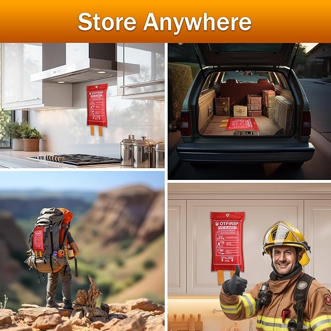 Emergency Fire Blanket for Home and Kitchen- White-B 4Pack 39.3"x39.3" Fiberglass Fire Blankets Emergency for House Fireplace, Grill, BBQ,Camping Car,Ship,Warehouse Emergency Survival Safety