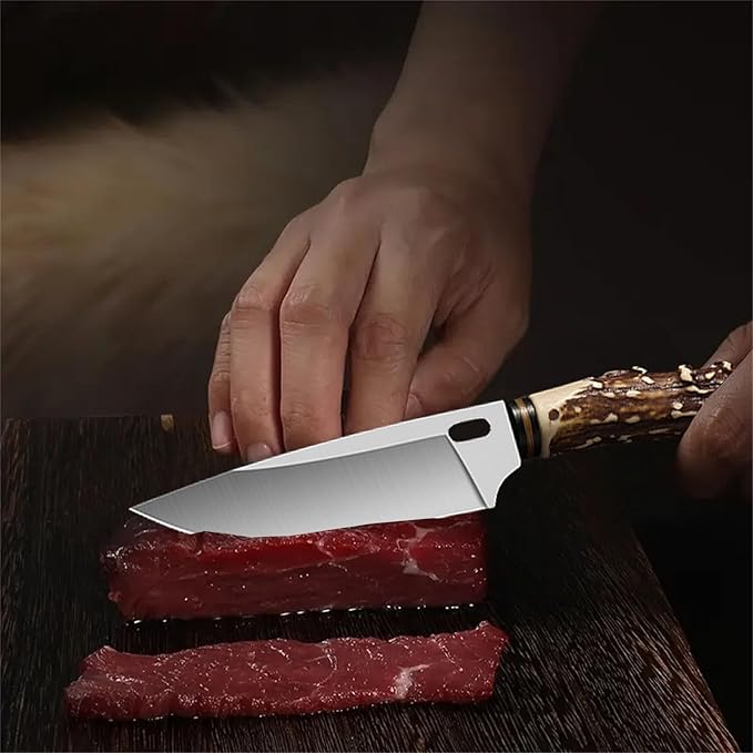 Plys Fixed blade knife, survival knife, Hunting Knife With Leather Sheath, Camping Outdoor Sharp Blade BBQ Knives,Gifts for Men