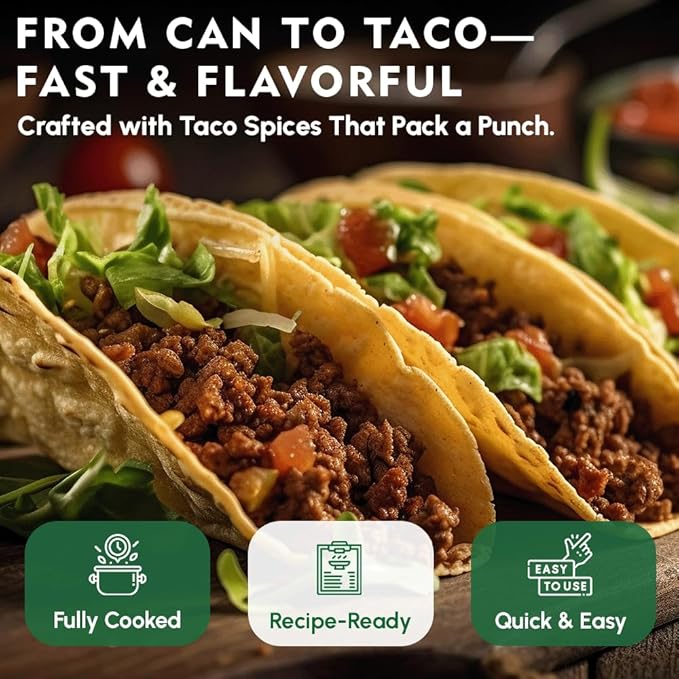 Werling & Sons Taco Beef Filling 14.5 Oz – Fully Cooked, Heat & Serve | Premium Shelf-Stable Canned Meat | For Everyday Meals, Emergency Food Storage, Camping, Survival, Prepping & Quick Meals | Made in USA | 5-Year Shelf Life | Pack of 12