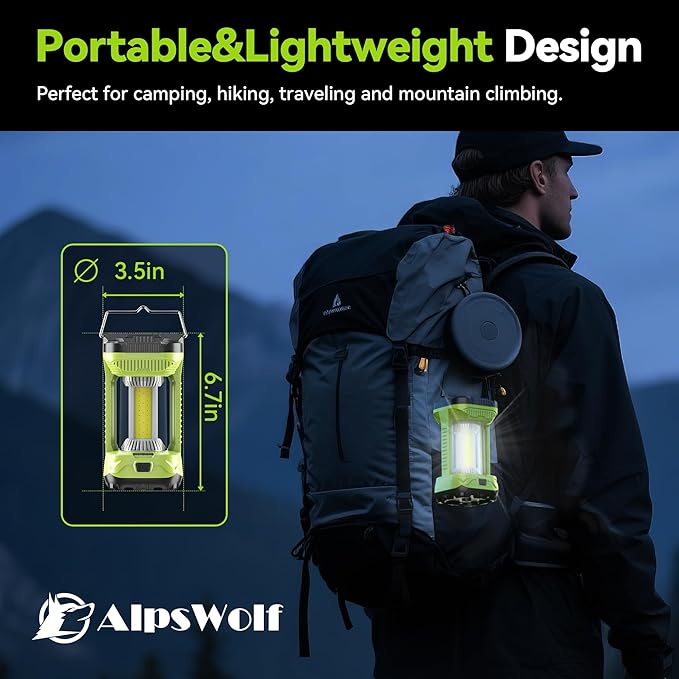 AlpsWolf Camping Lantern Rechargeable, 4000mAh LED Lantern for Power Outages Super Bright Portable Camping Light Emergency Lantern Camping Lamp Green, 1 Pack