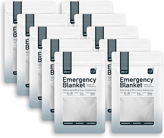 Altland 10 Pack of Emergency Blankets - Heat Reflective Blankets for Winter Survival Kits, Disaster Preparedness, Cold Weather Camping, and Homeless Care Packages
