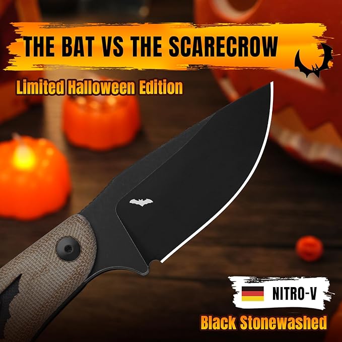 Kizer Hare Fixed Blade Knife, 3.14" Nitro V Blade Halloween EDC Hunting Knife with Brown Micarta and Black G10 Handle, Small Camping Knives with Kydex Sheath, Survival Knives for Men Women, 1077HW1