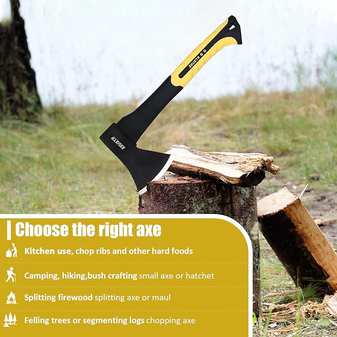 Small Camping Axe, Forged Steel Blade with Shock-Absorbing Handle, Outdoor Hatchet for Camping&Kitchen, Wood Chopping and Kindling