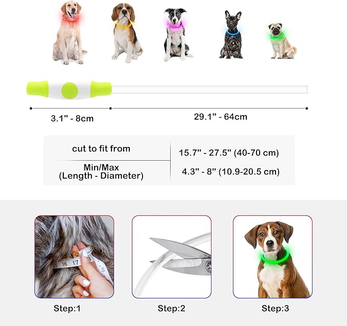 Light Up Dog Collar, Dlitk Rechargeable Cuttable LED Dog Collars, Pet Safety Light at Night Walking for Small Medium Large Dogs, Do Not Use Fast Charging (Green)