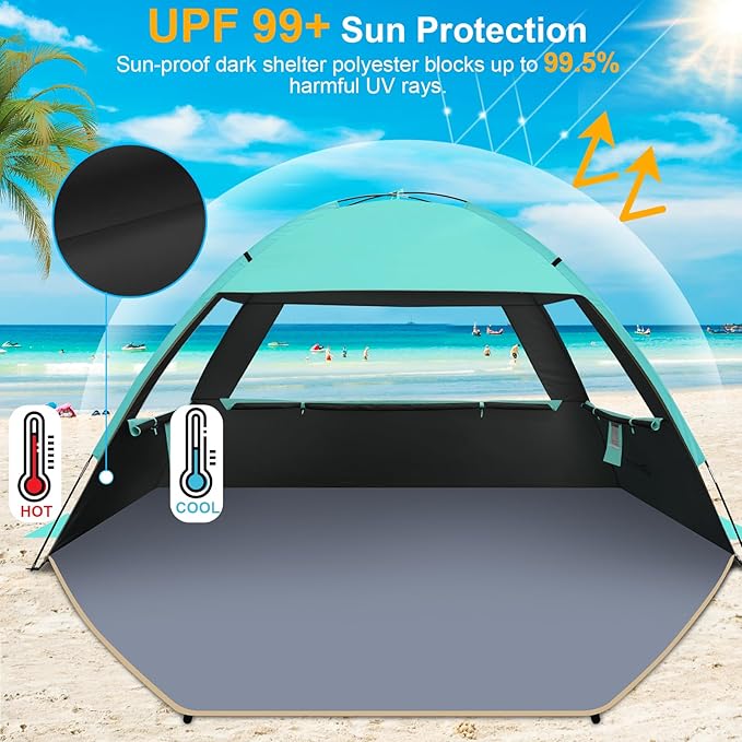 Gorich Beach Tent Sun Shelter for 3/4-5/6-7/8-10 Person with UPF 50ï¼?UV Protection, Lightweight & Easy Setup Beach Shade Canopy, Portable Beach Shade Tent Beach Cabana