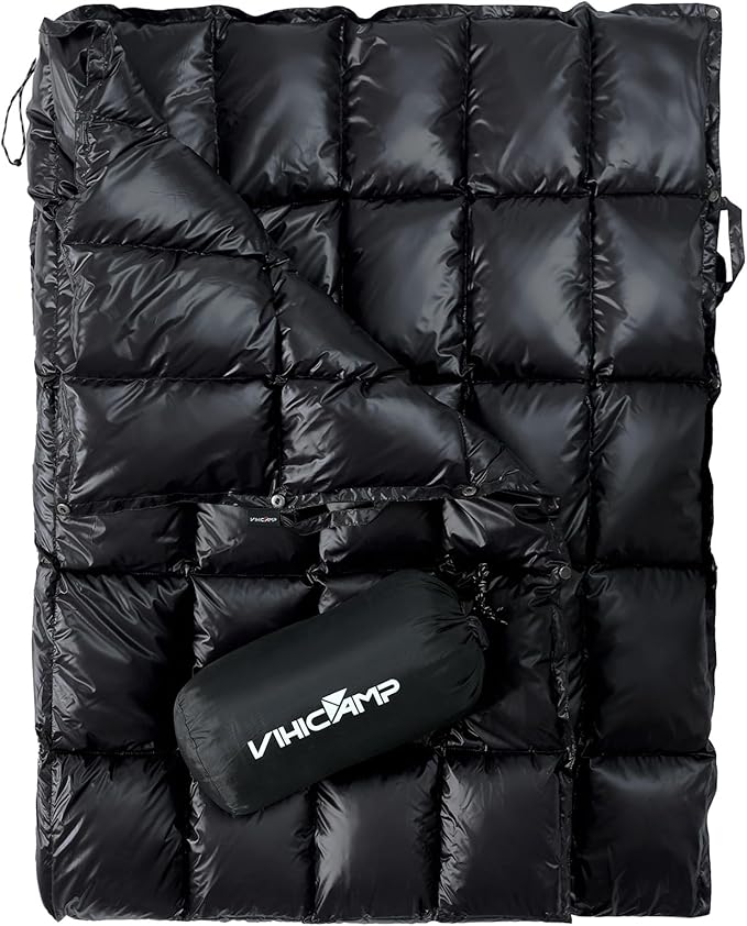 Down Camping Blanket - Packable Lightweight Outdoor Blanket, Warm Compact Backpacking Quilt for Cold Weather, Water-Resistant Puffer Blanket, Ideal for Travel, Hammock, Outdoor Adventures