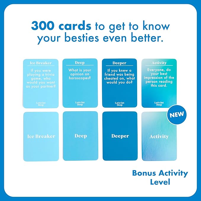 Let's Get Deep: Friends Edition by Relatable, Fun Group Card Game for Game Night, Perfect for Party Games with Friends, Includes 400 Question Cards, Three Increasingly Personal Levels