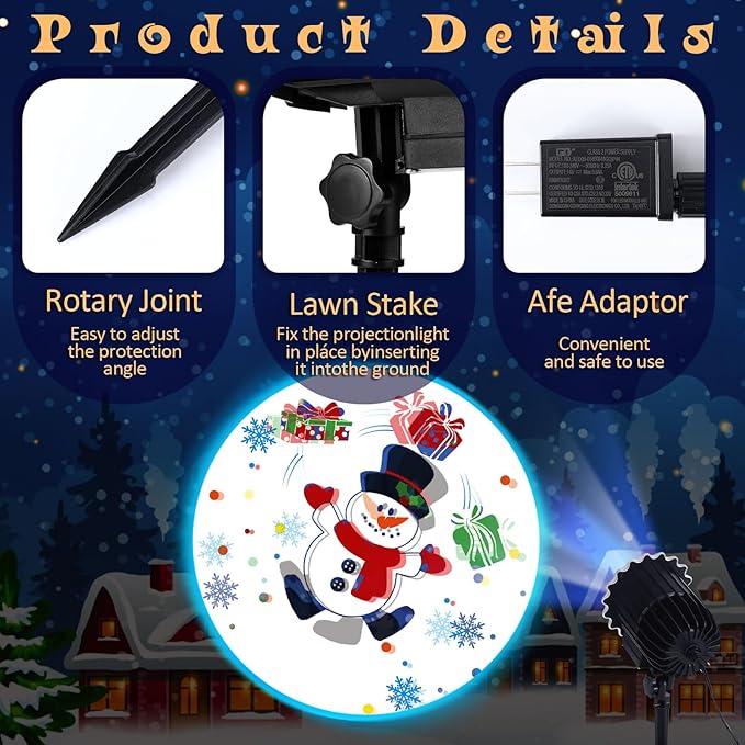 Christmas Projector Light with 1 Film Slides Holiday LED Snowman Projector Lights Outdoor Reflectors Waterproof Landscape Decorative Rotation Lighting Movement Projection Lamp for Yard Home
