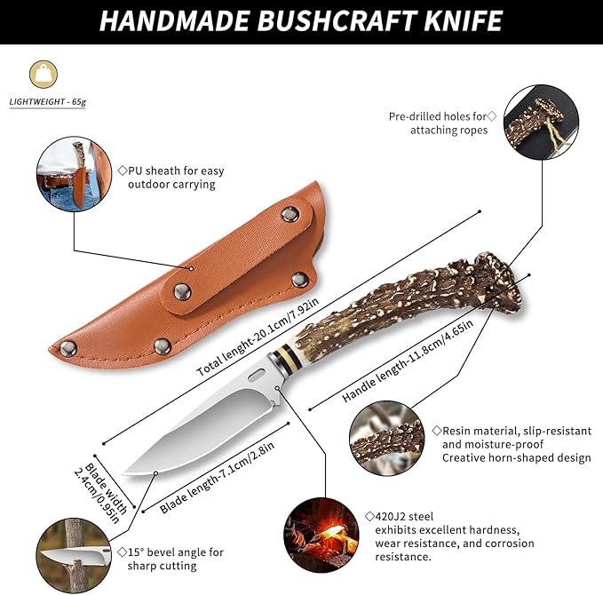 Plys Fixed blade knife, survival knife, Hunting Knife With Leather Sheath, Camping Outdoor Sharp Blade BBQ Knives,Gifts for Men
