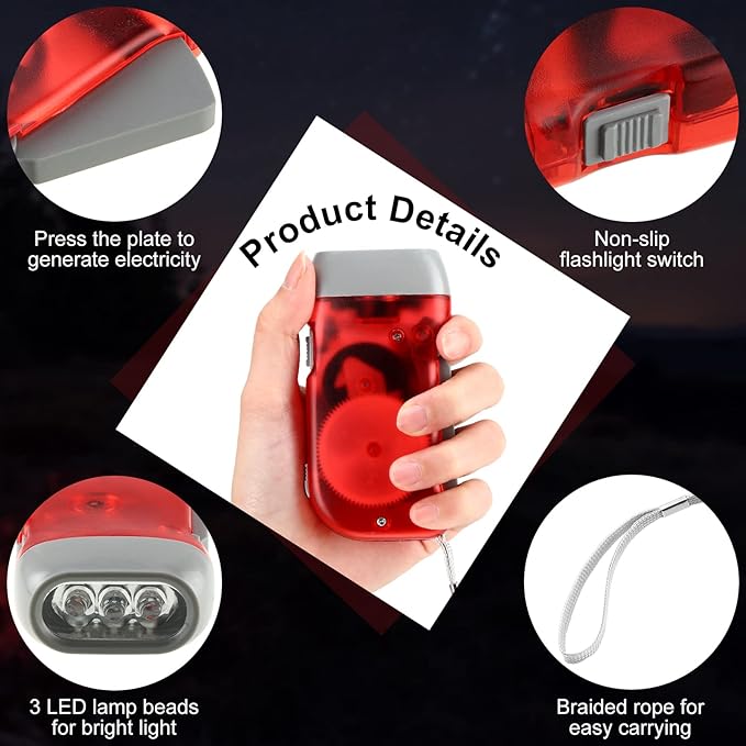 Mudder 24 Pieces Hand Crank Flashlight with LED Self Powered Charging Torch Dynamo for Camping Emergency(Yellow, Green, Blue, Red)