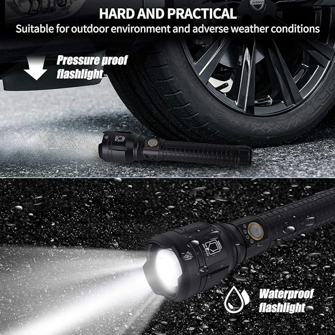 LBE Rechargeable Brightest LED Flashlight, 90,000 High Lumens Super Bright Powerful Flashlight with 5 Modes, IPX7 Waterproof Handheld Large Flash Light for Emergencies Camping