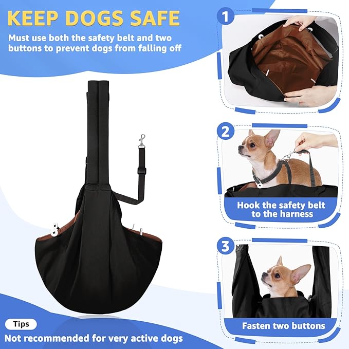SlowTon Dog Carrier Sling - Thick Padded Shoulder Strap Adjustable Dog Carriers for Small Dogs, Puppy Carrier Purse for Pet Cat with Front Zipper Pocket Safety Belt Machine Washable Waterproof Black L