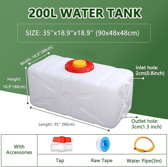 Portable Water Container with Cap Spigot, Food Grade HDPE Camping Water Storage Water Tank for Outdoors Hiking Picnic Vehicle Home Emergency(Size:200L,Color:White)