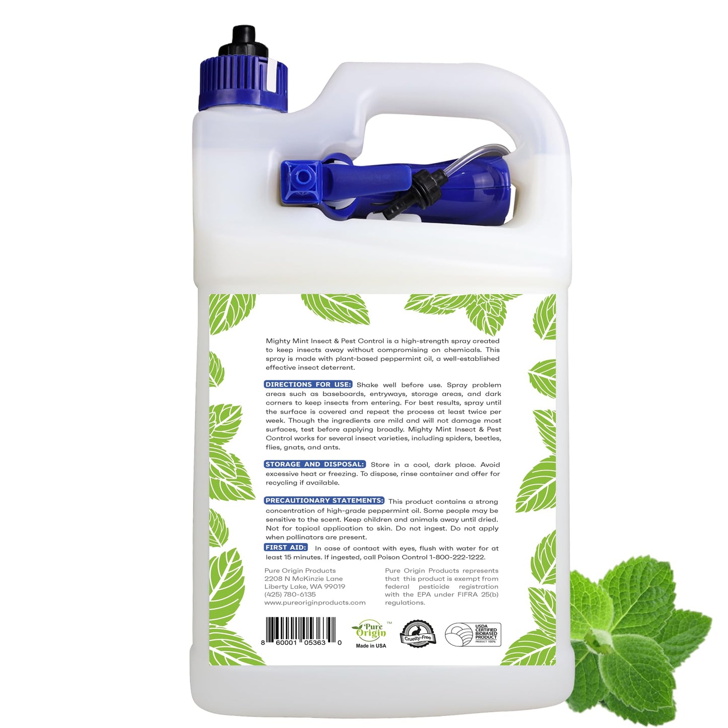Mighty Mint Peppermint Oil Insect Repellent Spray, 1 Gallon (128 oz)