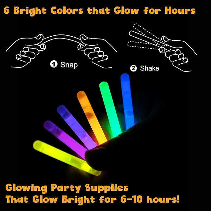 POPGIFTU 120 Mini Glow Sticks Bulk (1.96"), 6 Bright Colors ??Glow-in-the-Dark Small Sticks for Easter Eggs, Basket Stuffers, Party Favors, Neon Parties, Weddings, Halloween, Classroom Prizes