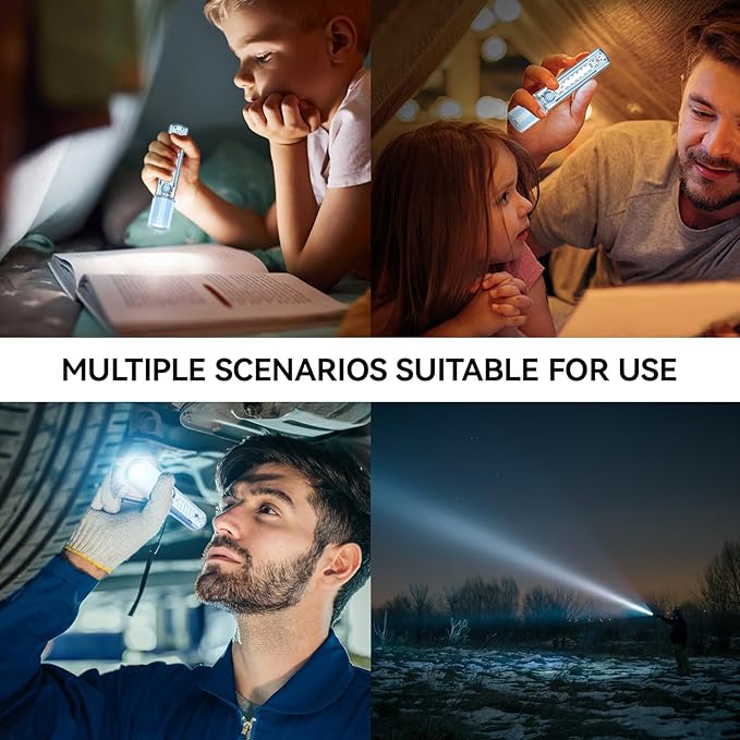 VAVOFO Blue LED Tactical Flashlight - USB-C Rechargeable, High Lumen, Fire-Resistant EDC Flashlight with Zoom Focus, 3 Modes, Red/Blue Strobe - Ideal for Camping, Hiking, Emergency Use