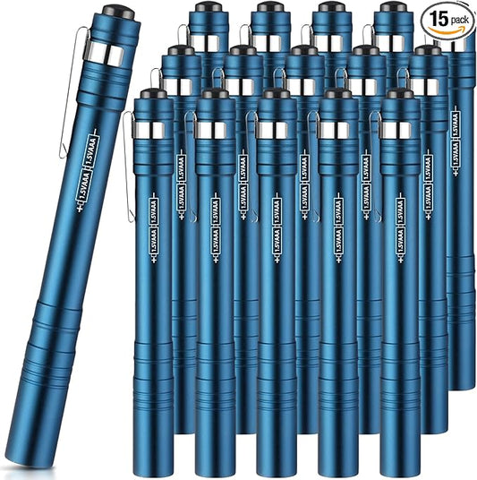 15 Pack Mini Pen Flashlights Bulk LED Pen Lights Aluminum Pocket Flashlights with Clips Small Handheld Torches Gifts for Camping Hiking Emergency Outdoor (Blue)