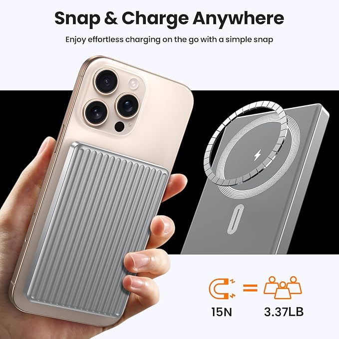 Magnetic Power Bank,Ultra Slim Wireless Portable Charger 10000mAh,20W PD Magnetic Power Bank Fast Charging,USB C in&Out Powerbank for iPhone 16/15/14/13/12 Pro Max