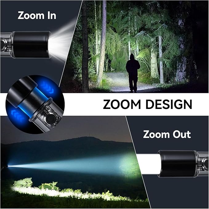 VAVOFO LED Flashlight, Aluminum Body, Adjustable Beam, Purple LED EDC Flashlight - USB-C Rechargeable, Waterproof, Zoom Focus, 3 Modes, Red & Blue Emergency Strobe - Best for Outdoor, Tactical